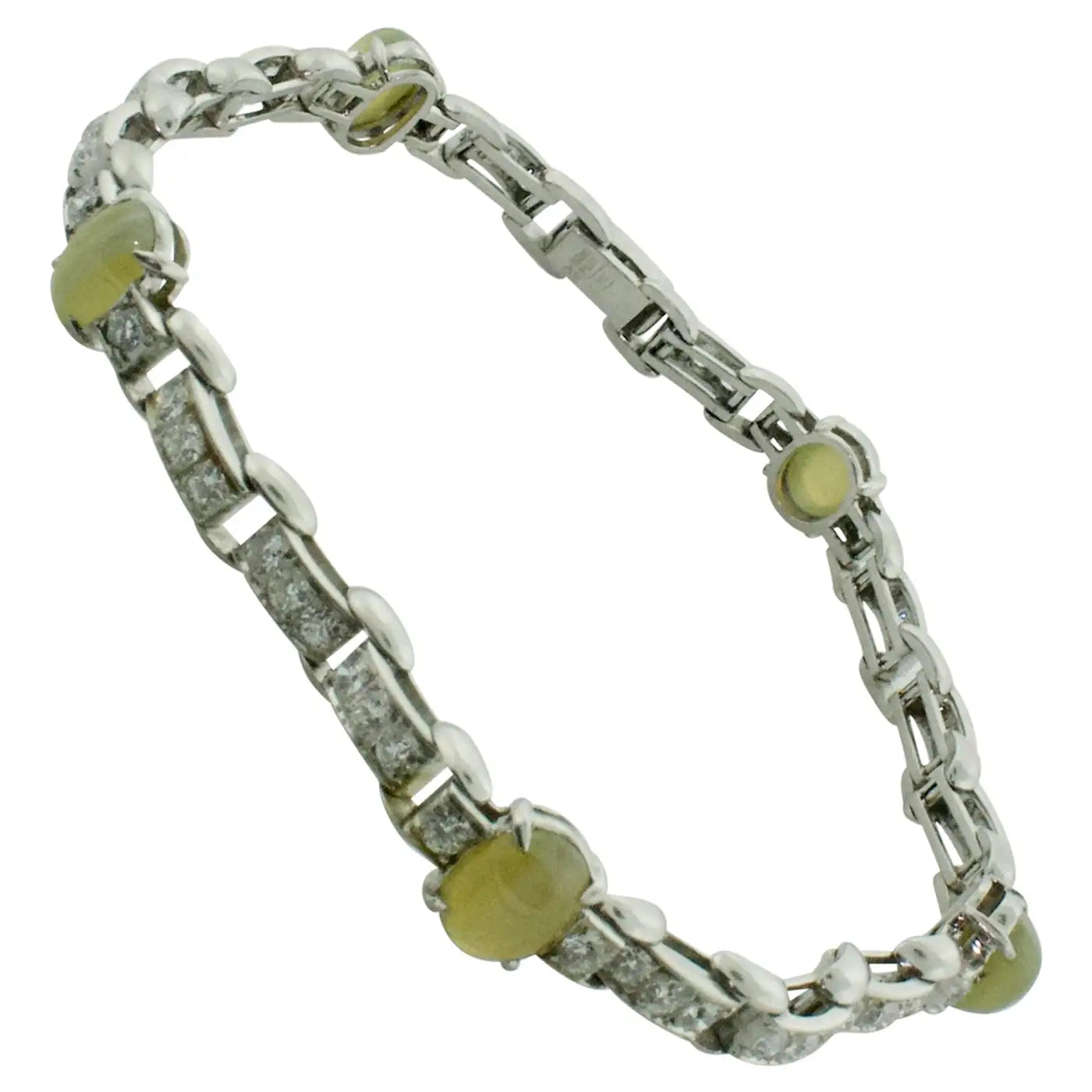 Catseye and Diamond Bracelet in Platinum Circa 1940 by Wasslikoff