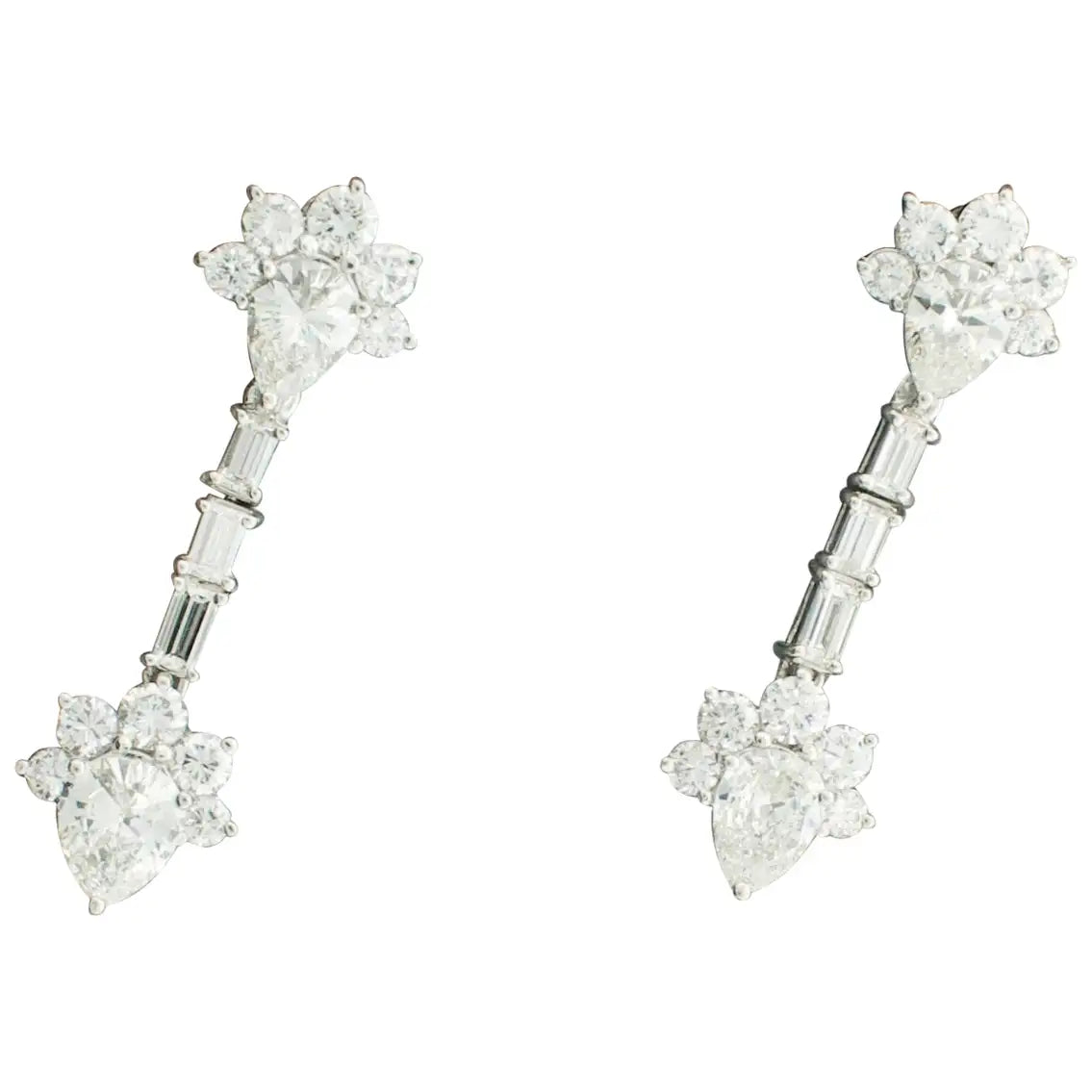 Dangling Diamond Platinum Earrings Circa 1950's 4.20 cts. Total Weight