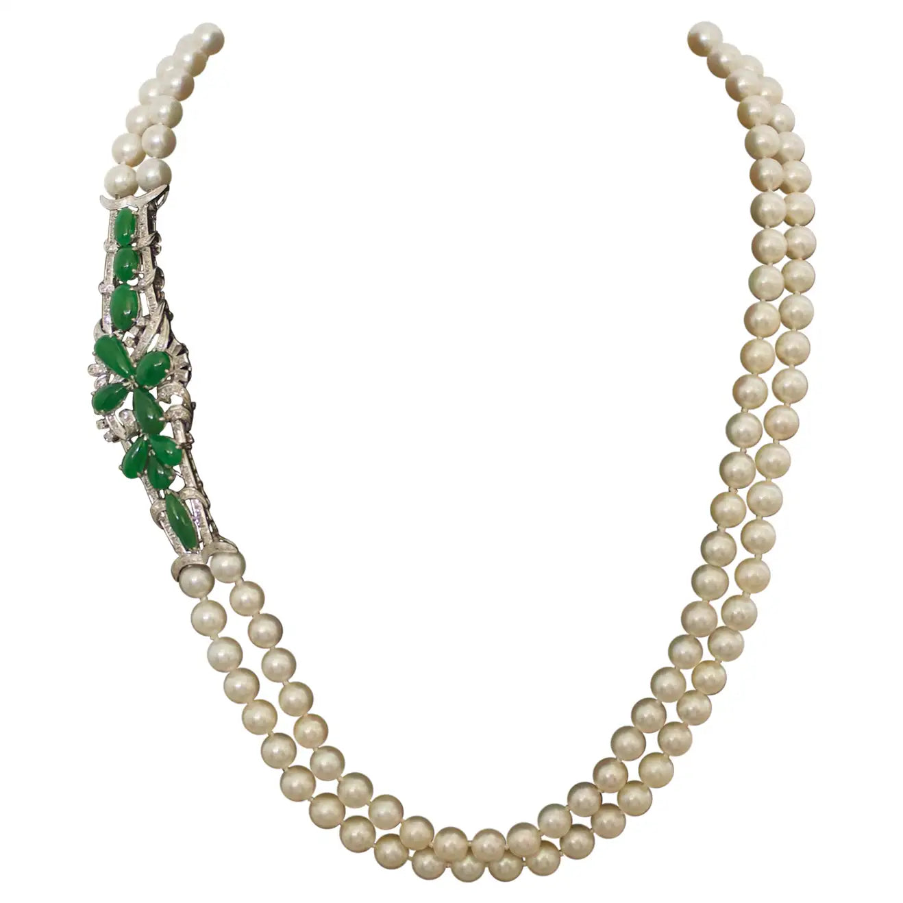 Jade Diamond and Pearl Strand Necklace Circa 1950's