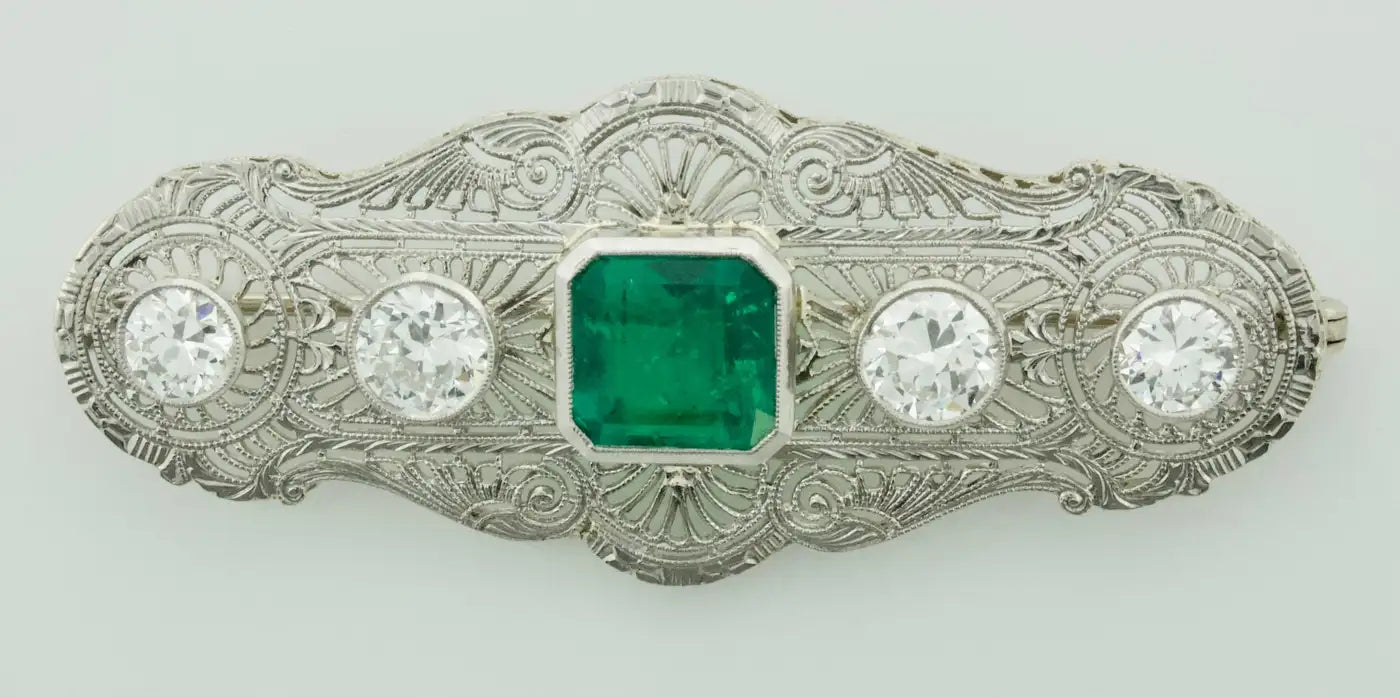 Colombian Emerald and Diamond Necklace / Brooch circa 1920s GIA Certified