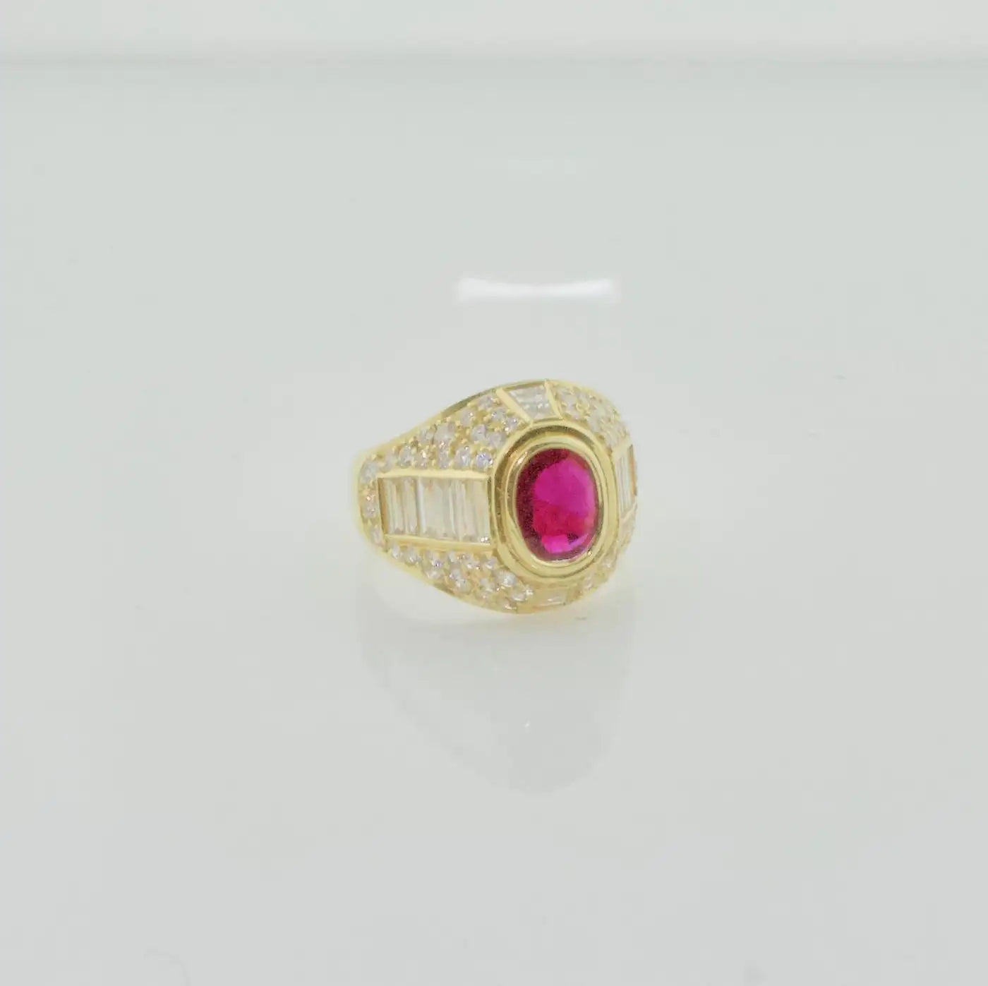 Burma Ruby and Diamond Cigar Band Style Ring in 18k Yellow Gold