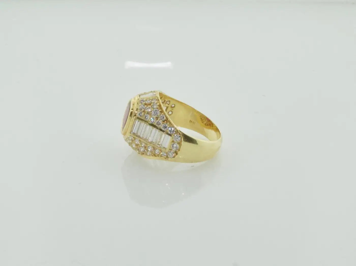 Burma Ruby and Diamond Cigar Band Style Ring in 18k Yellow Gold
