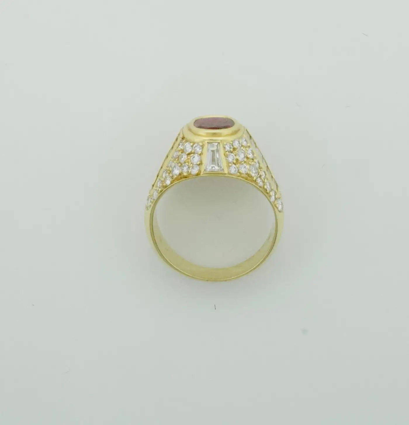Burma Ruby and Diamond Cigar Band Style Ring in 18k Yellow Gold