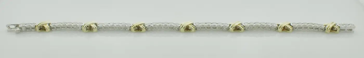 Yellow and White Gold Diamond "X" Tennis Bracelet