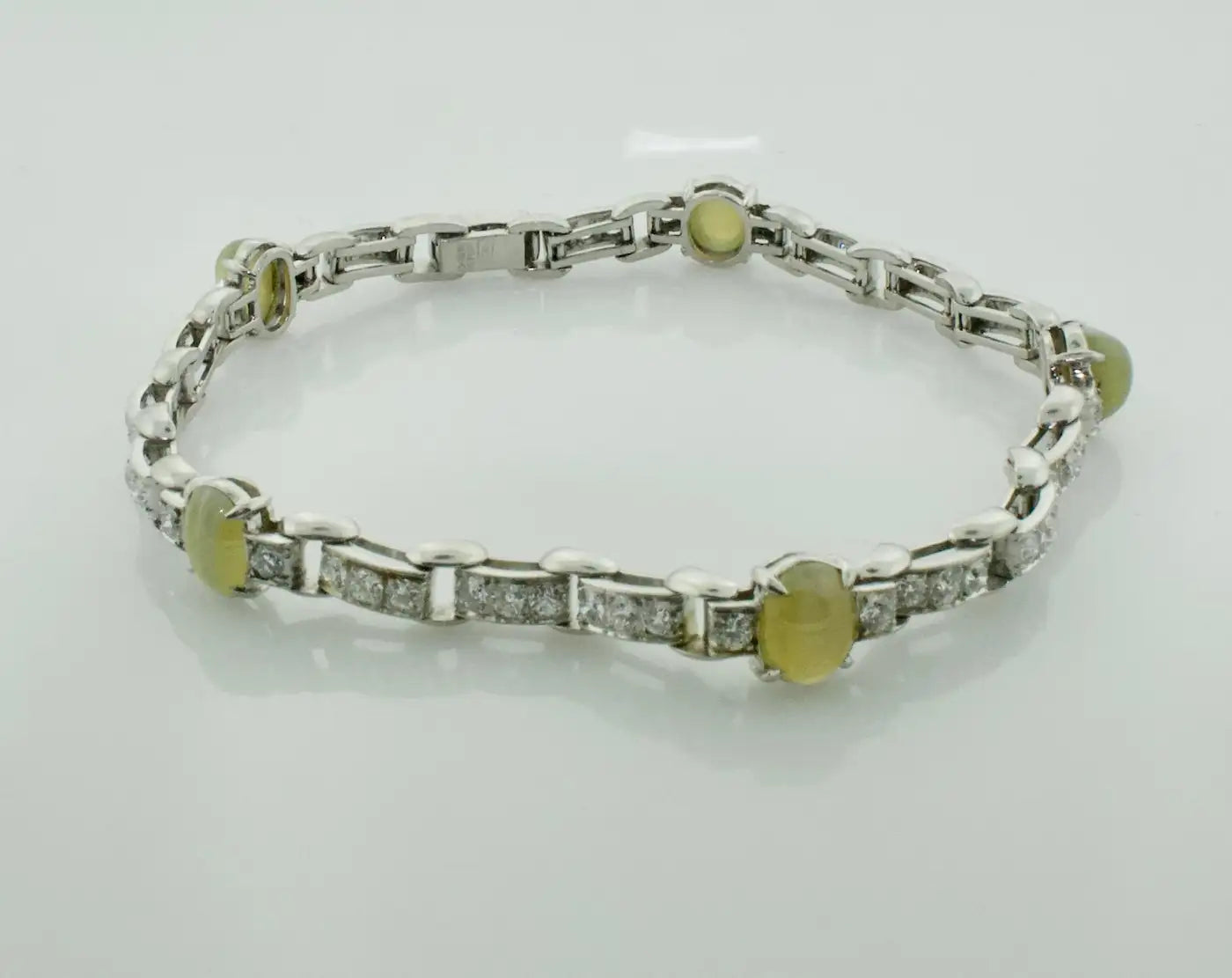 Catseye and Diamond Bracelet in Platinum Circa 1940 by Wasslikoff