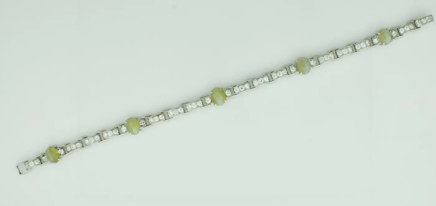 Catseye and Diamond Bracelet in Platinum Circa 1940 by Wasslikoff