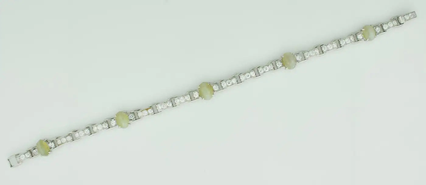 Catseye and Diamond Bracelet in Platinum Circa 1940 by Wasslikoff