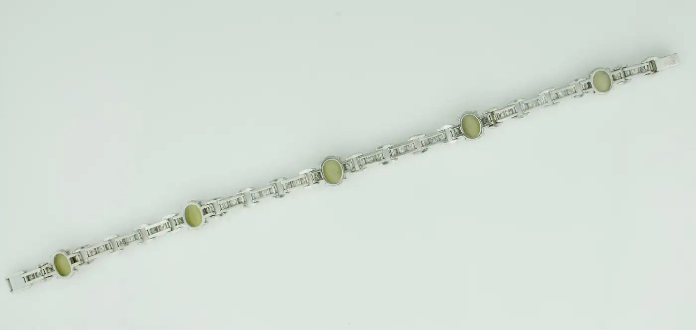 Catseye and Diamond Bracelet in Platinum Circa 1940 by Wasslikoff