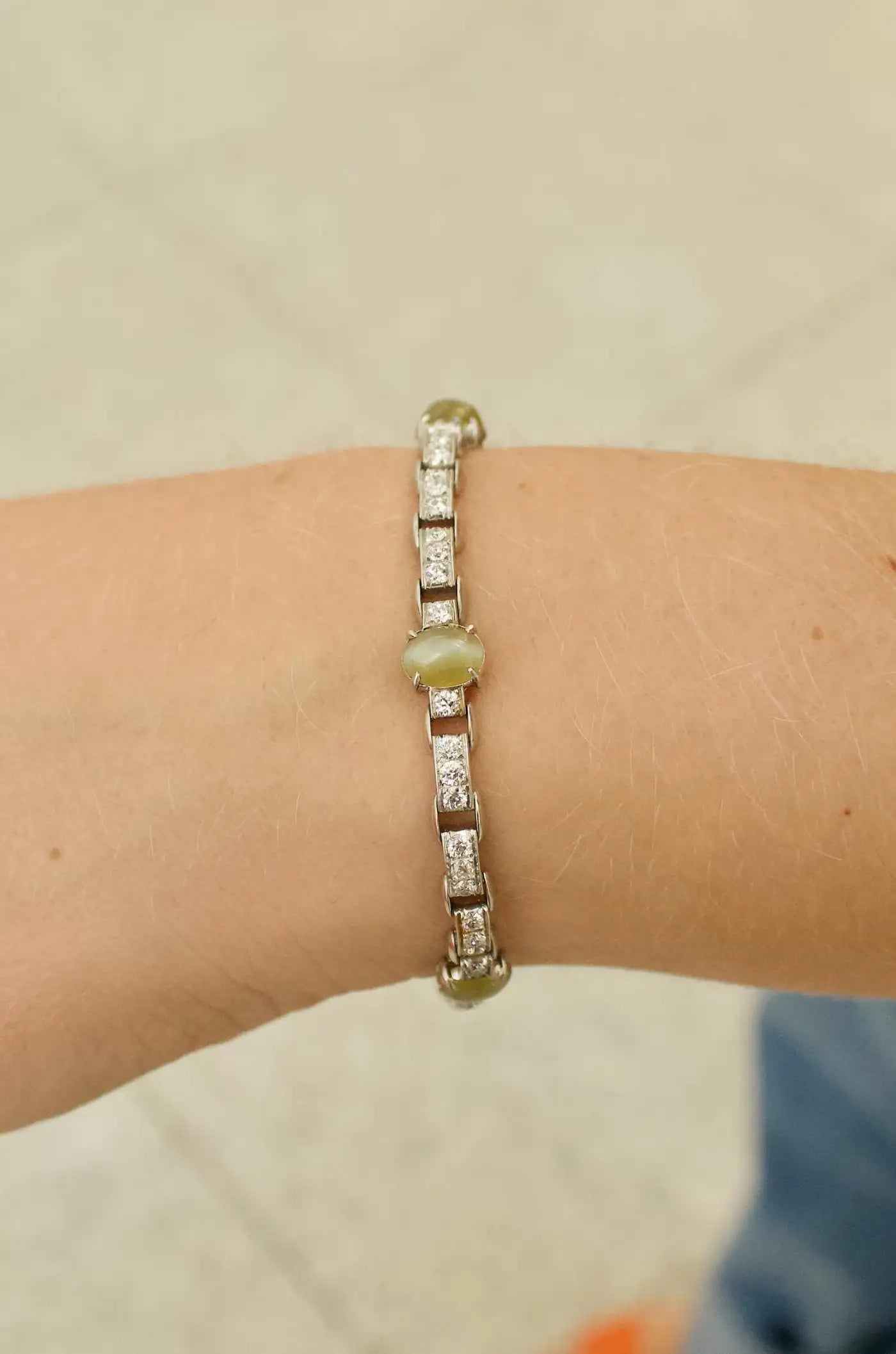 Catseye and Diamond Bracelet in Platinum Circa 1940 by Wasslikoff