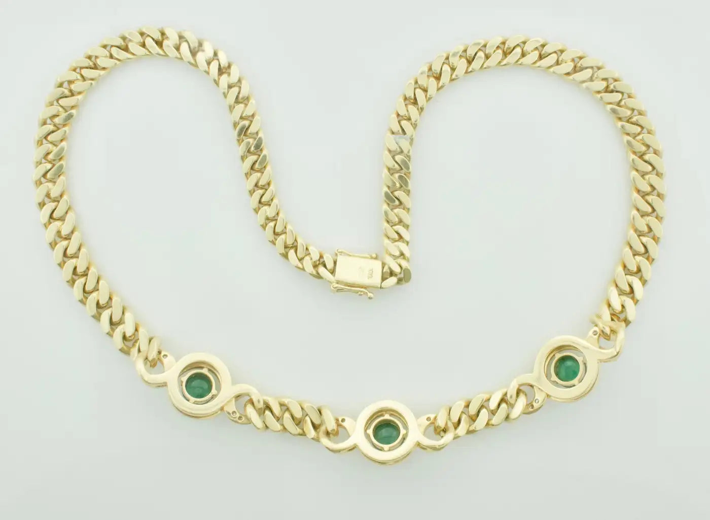 Emerald and Diamond Vintage "Cuban Link" Necklace in 18k Yellow Gold