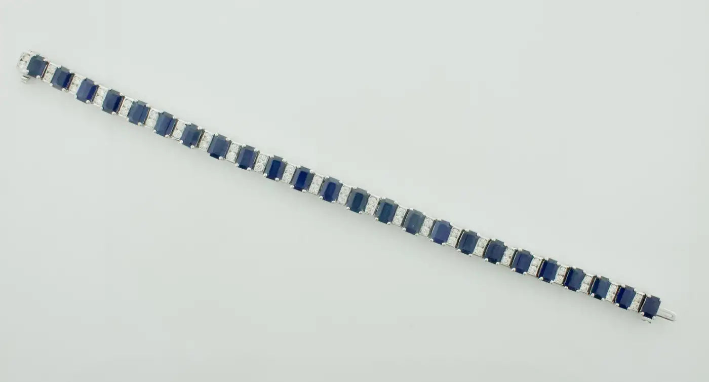 Emerald Cut Sapphire and Diamond Tennis Bracelet in 18k