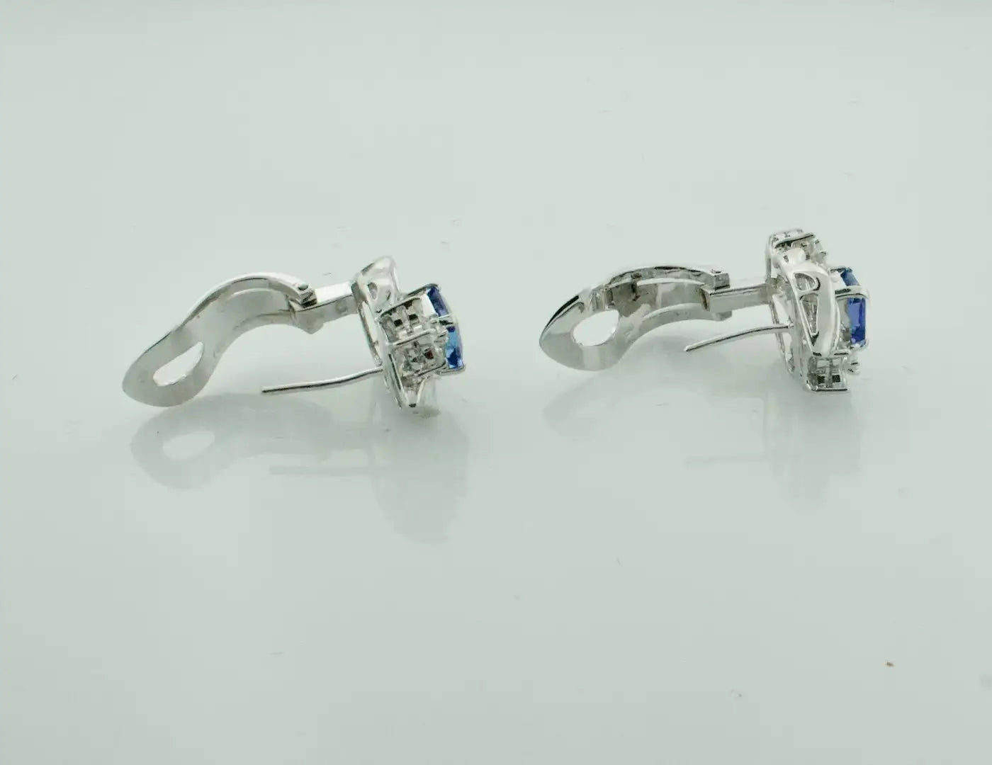 Classy Tanzanite and Diamond Earrings in 18k White Gold