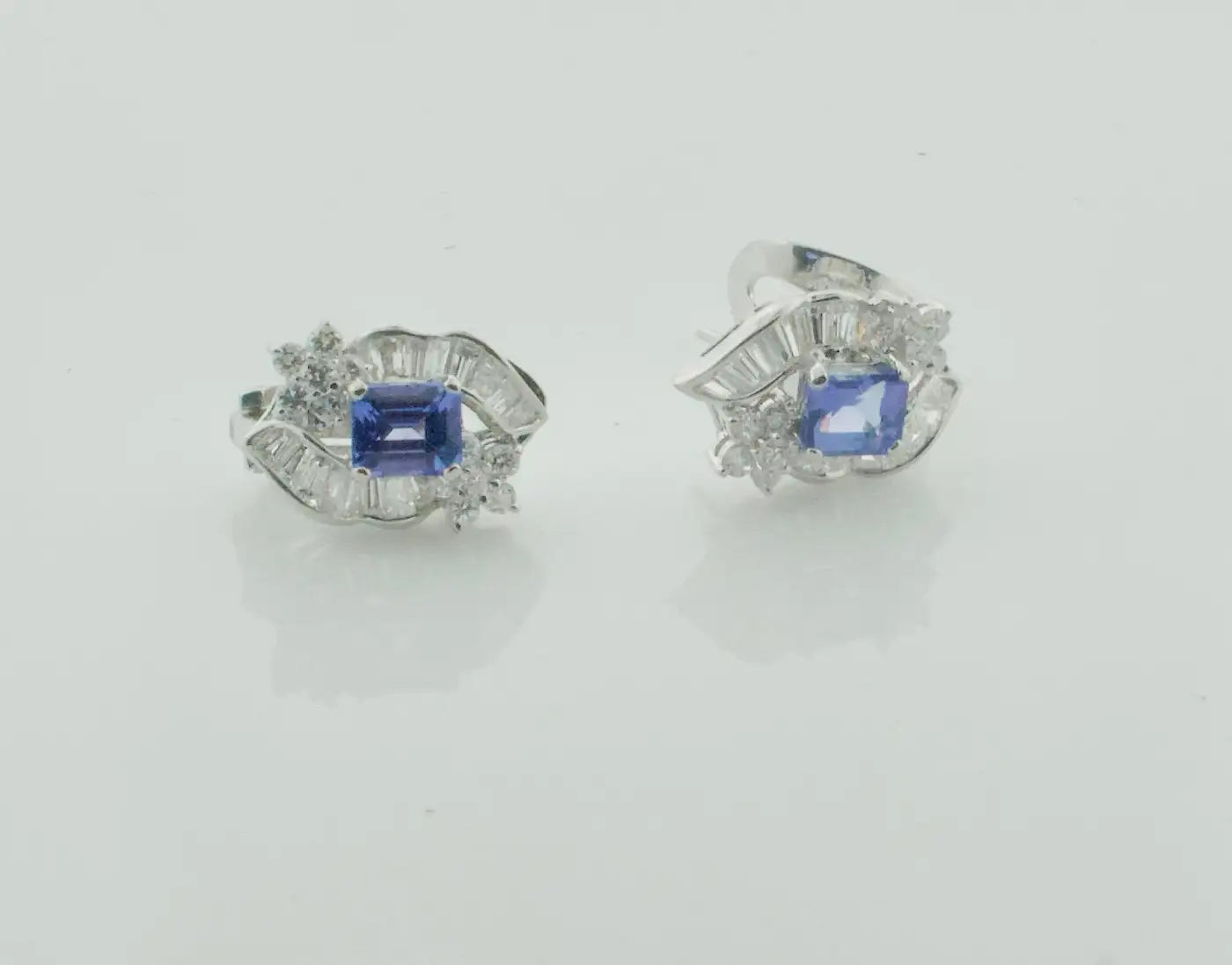 Classy Tanzanite and Diamond Earrings in 18k White Gold