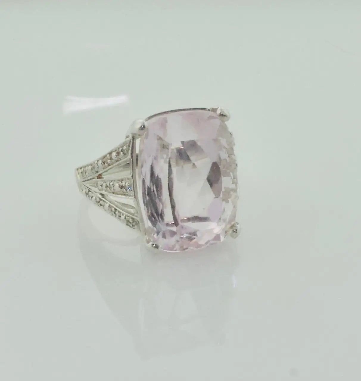 Big Kunzite and Diamond Ring