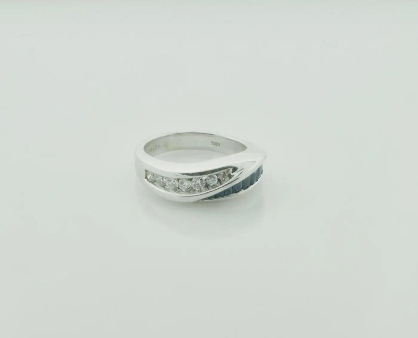 Sapphire and Diamond Band Ring in 18k White Gold by "DeHago"