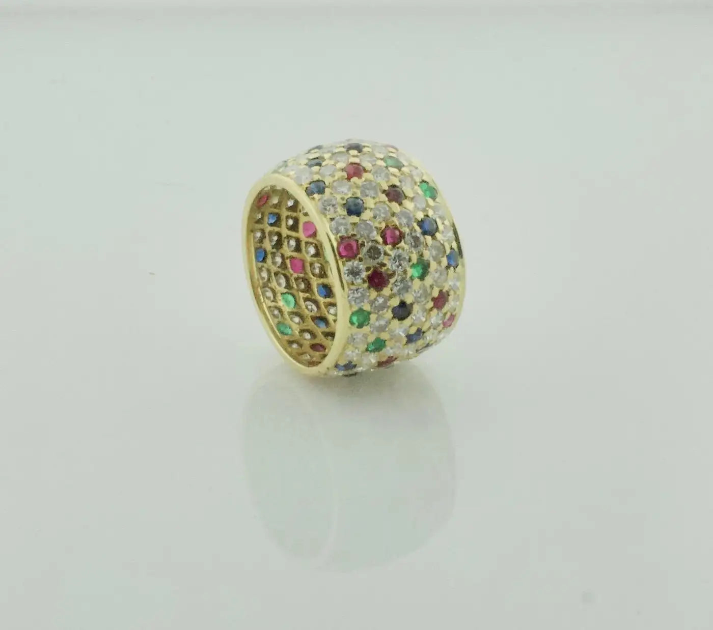 Wide Pave' Eternity Band with Diamonds, Sapphires and Rubies