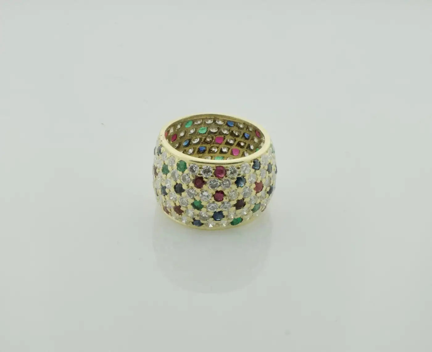 Wide Pave' Eternity Band with Diamonds, Sapphires and Rubies