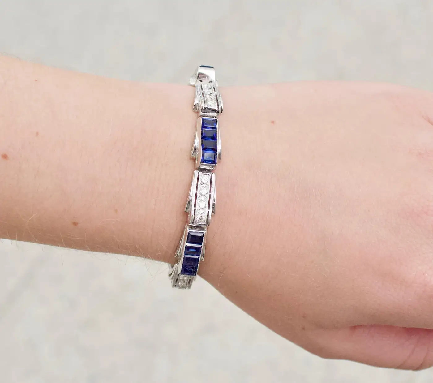 1940's Synthetic Sapphire and Diamond Bracelet