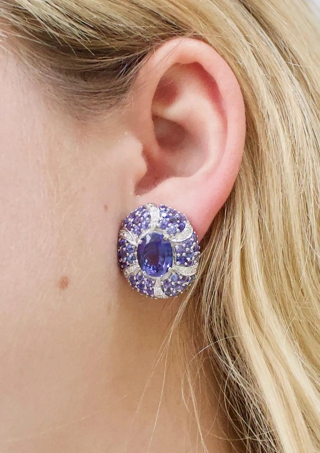 Substantial Tanzanite and Diamond Earrings in 18k Gold