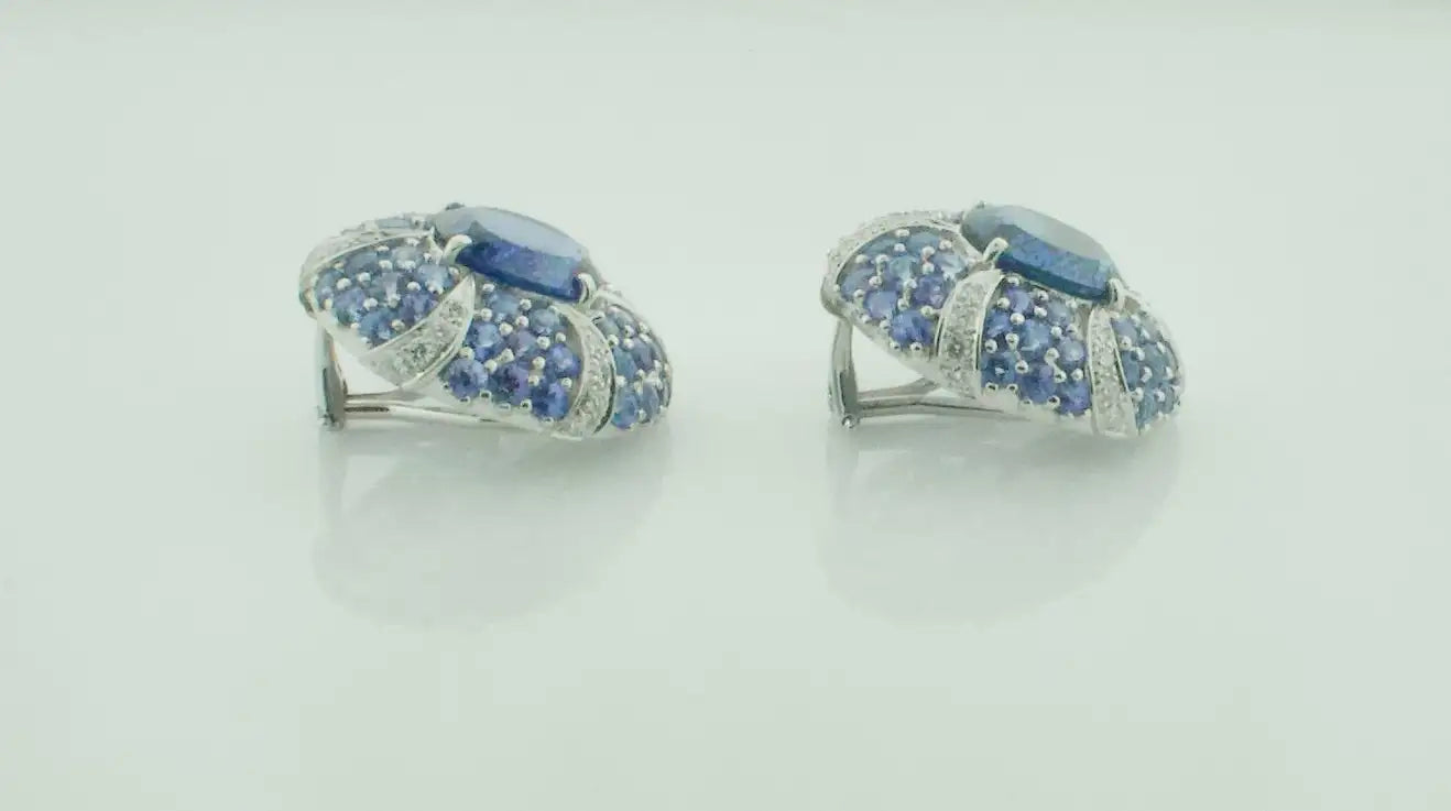 Substantial Tanzanite and Diamond Earrings in 18k Gold