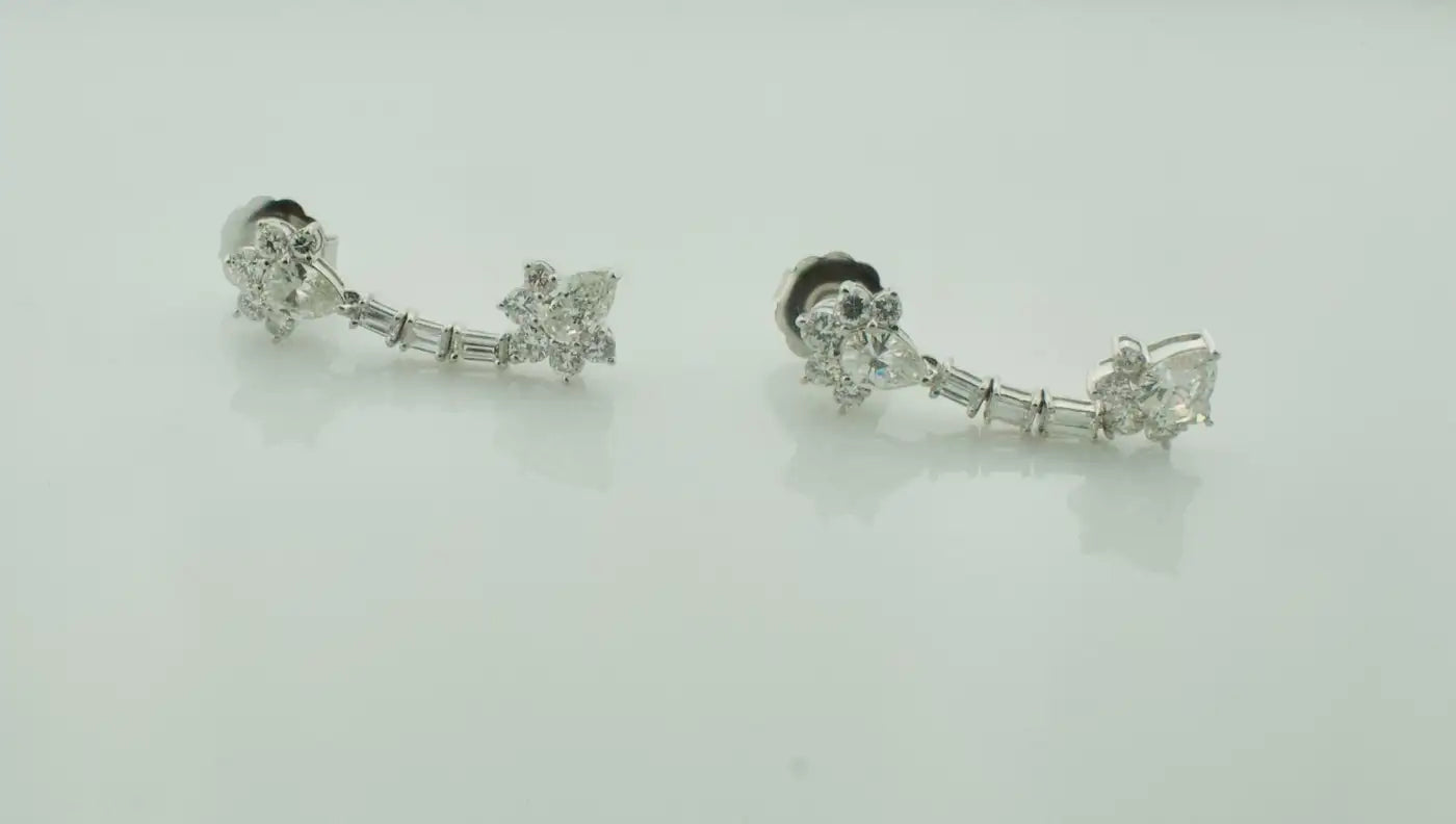 Dangling Diamond Platinum Earrings Circa 1950's 4.20 cts. Total Weight