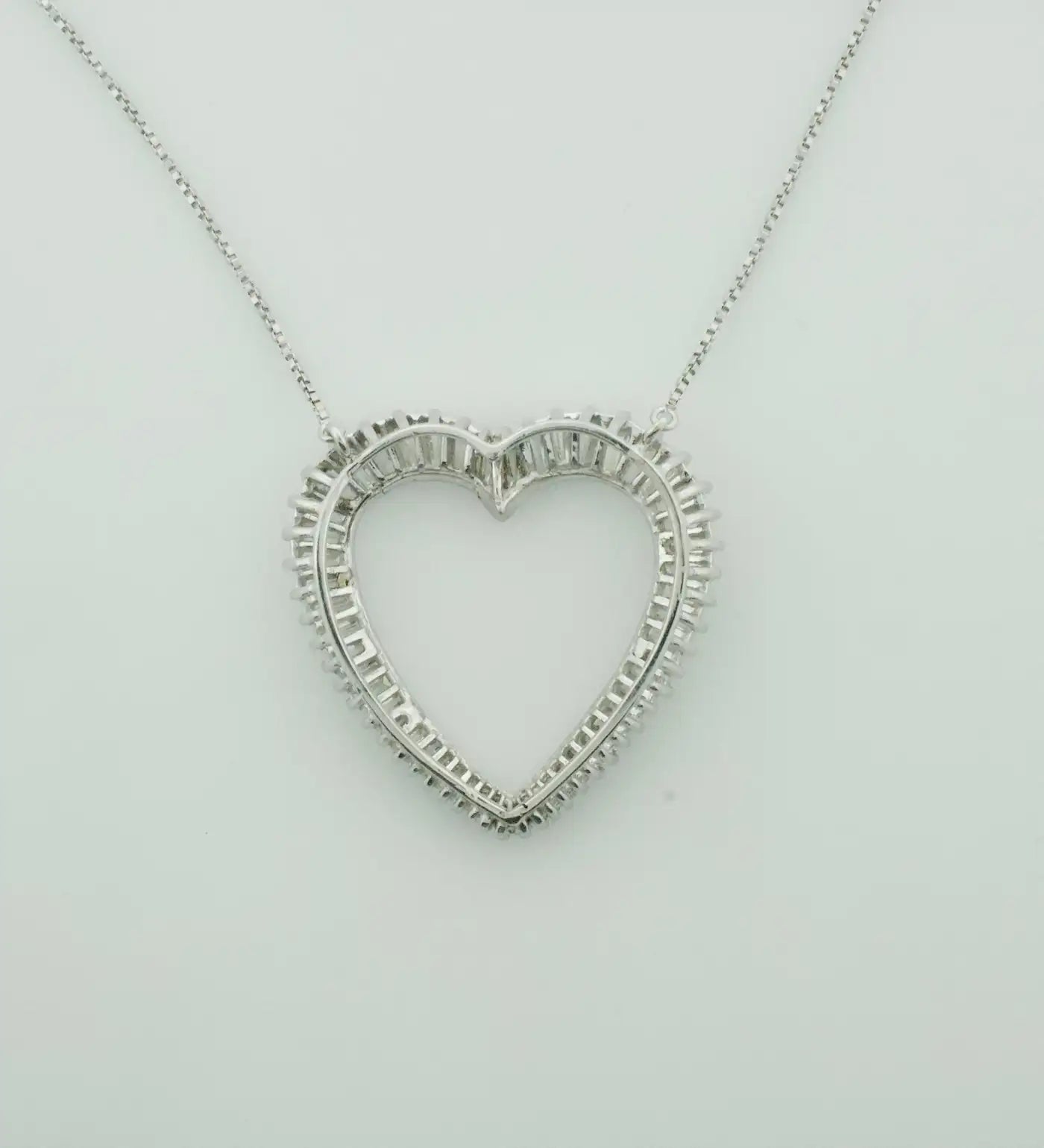 Platinum Diamond Baguette Heart Necklace 3.00 Carats Circa 1960's