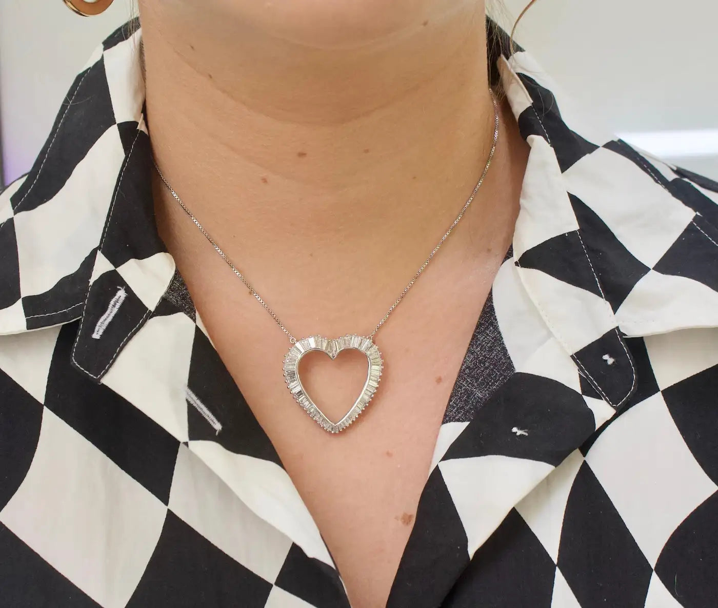 Platinum Diamond Baguette Heart Necklace 3.00 Carats Circa 1960's