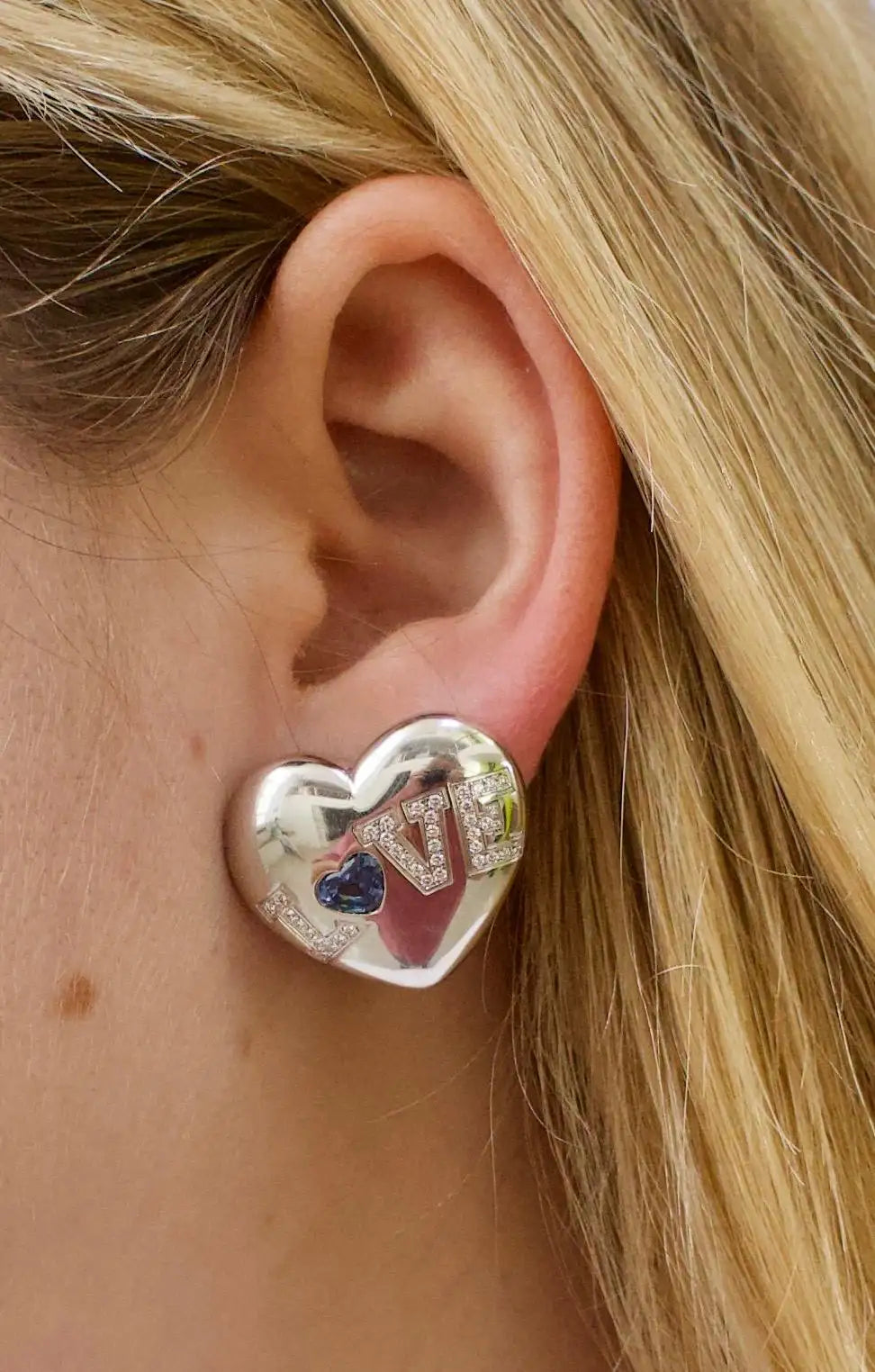 Chopard Sapphire and Diamond Puff Heart Earrings in 18k