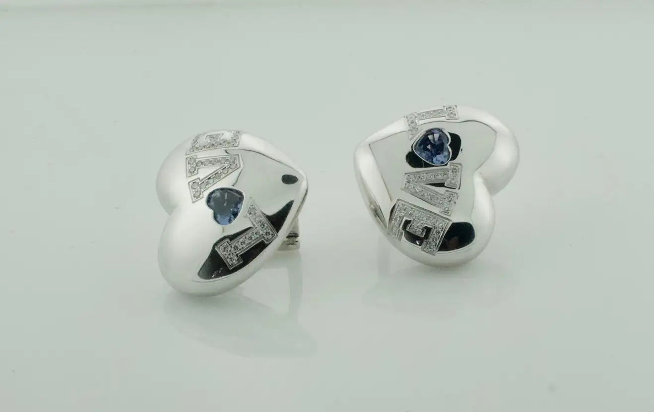 Chopard Sapphire and Diamond Puff Heart Earrings in 18k
