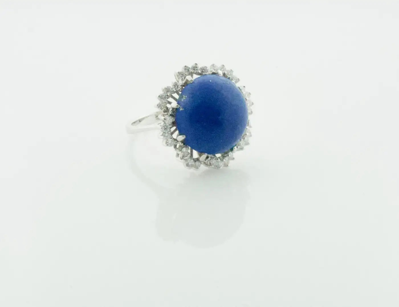 Lapis Lazuli and Diamond Dome Ring in White Gold, circa 1960's