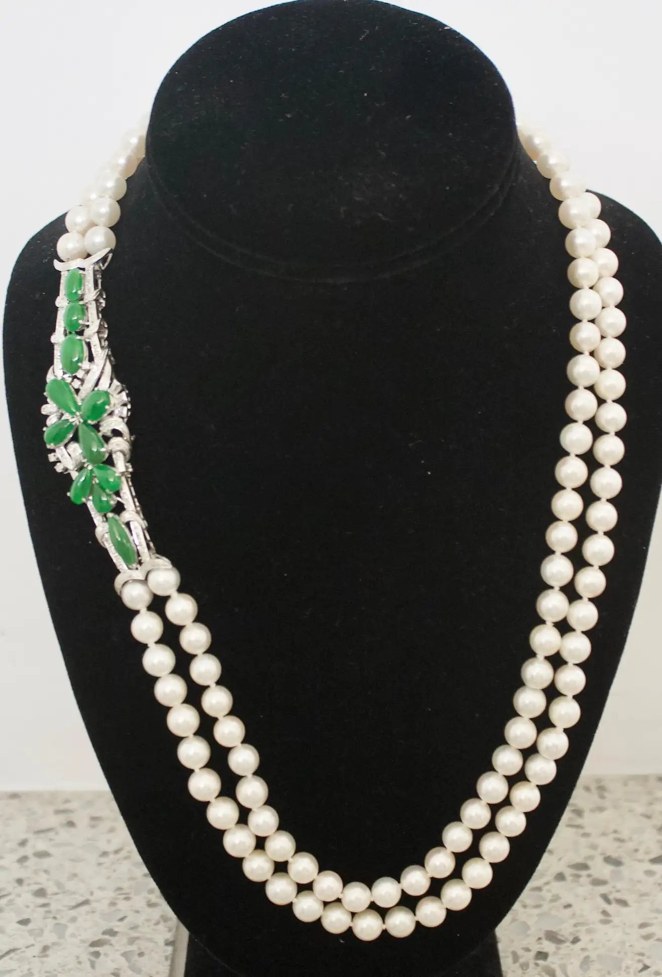 Jade Diamond and Pearl Strand Necklace Circa 1950's