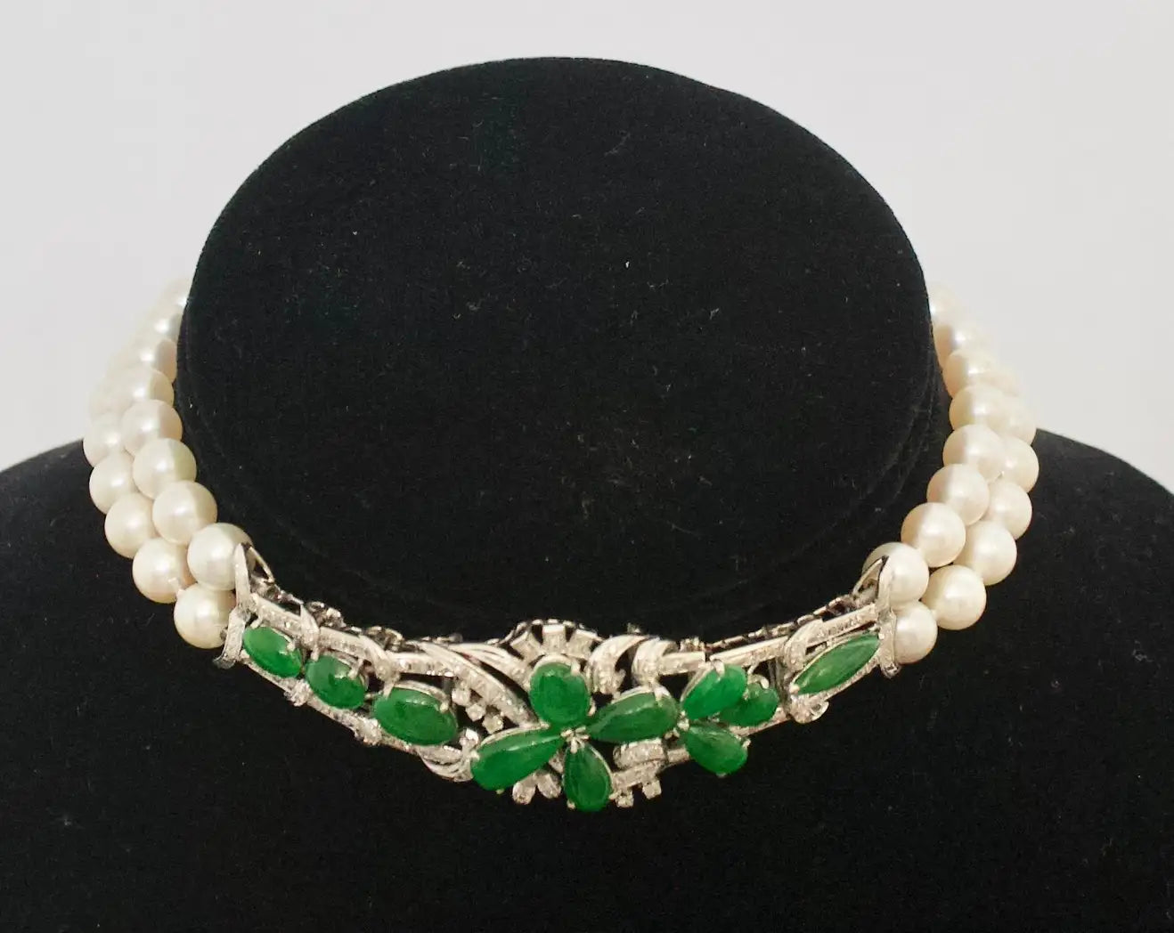 Jade Diamond and Pearl Strand Necklace Circa 1950's
