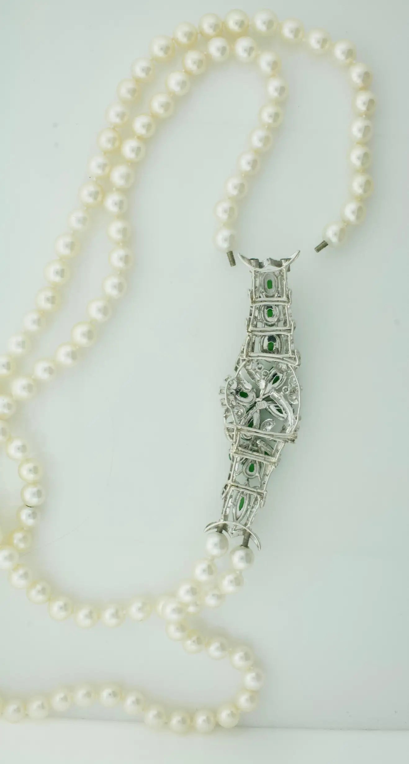 Jade Diamond and Pearl Strand Necklace Circa 1950's