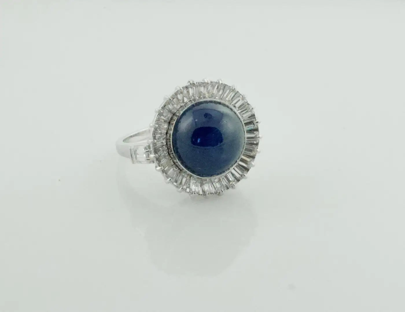 Blue Star Sapphire and Diamond Ring in Platinum circa 1950's