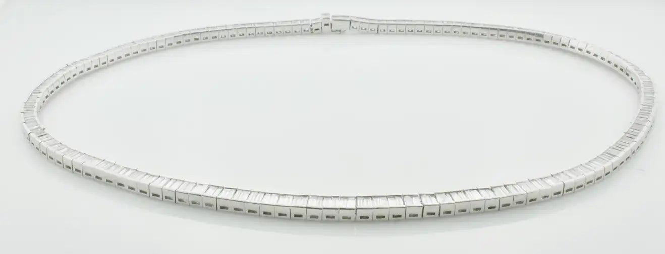 Platinum Baguette Diamond Straight Line Necklace 17.50 carats