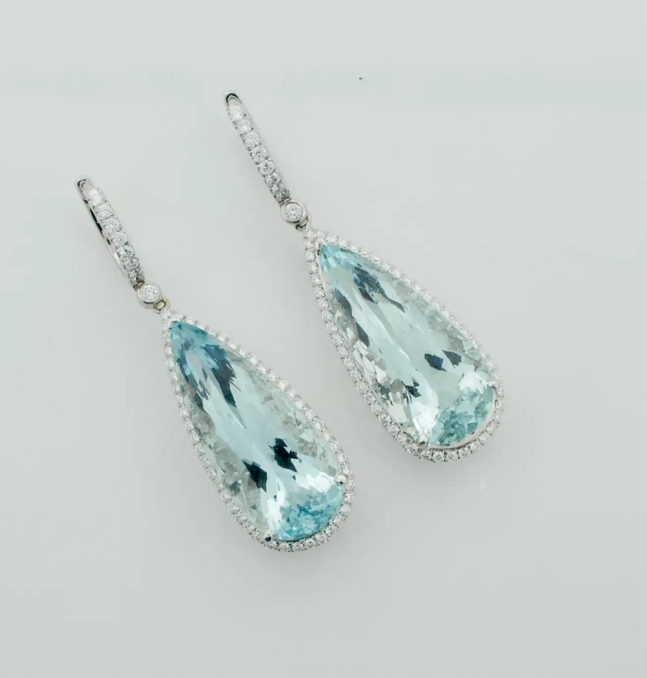 Aquamarine and Diamond Dangling Drop Earrings in 18k White Gold