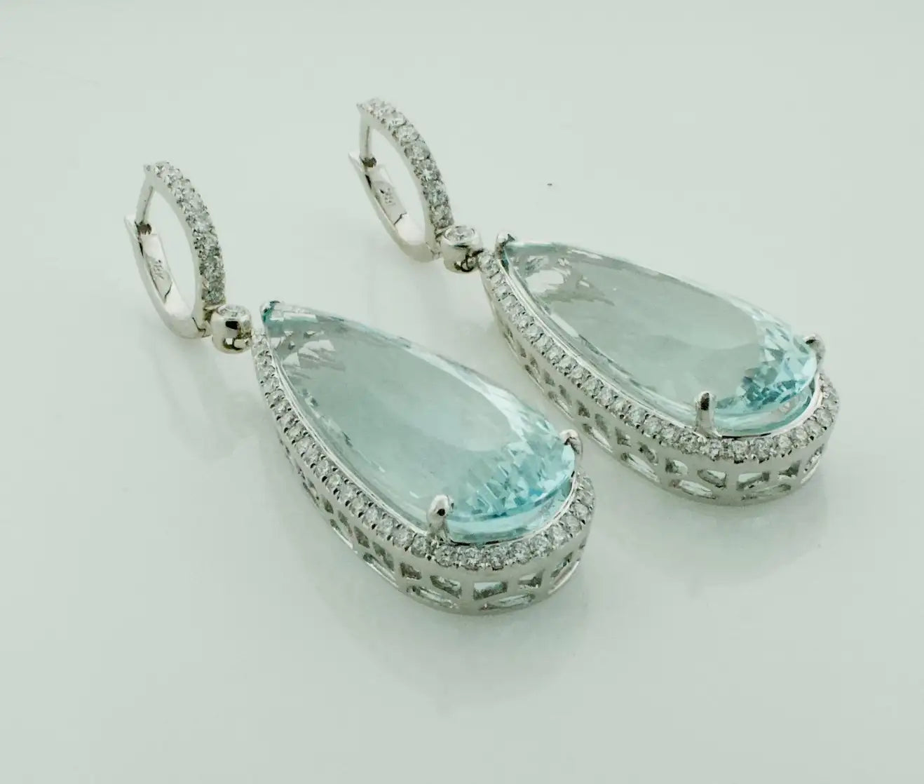 Aquamarine and Diamond Dangling Drop Earrings in 18k White Gold