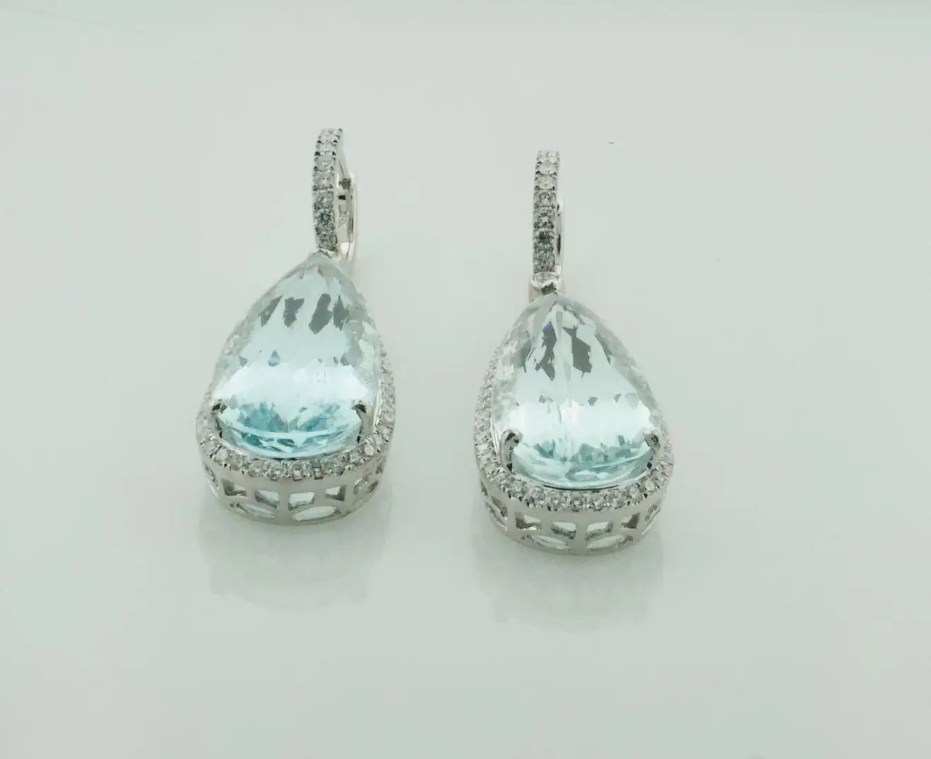 Aquamarine and Diamond Dangling Drop Earrings in 18k White Gold