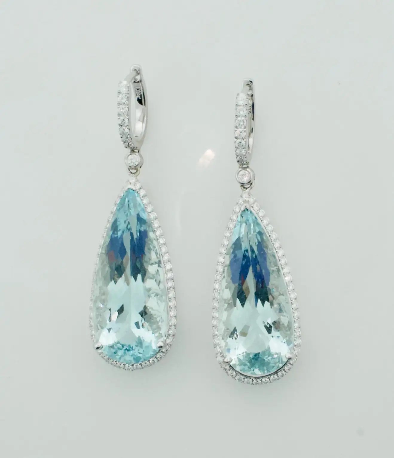 Aquamarine and Diamond Dangling Drop Earrings in 18k White Gold