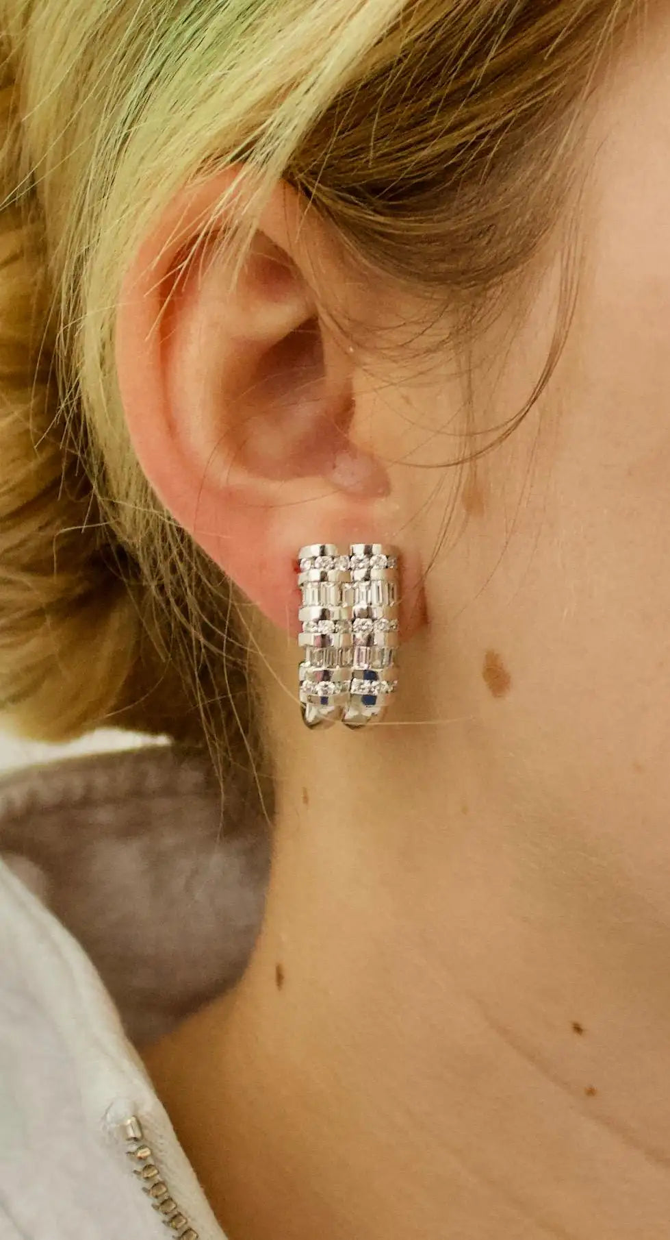 Chanel Set Diamond Earrings in 18k White Gold 3.45 Carats