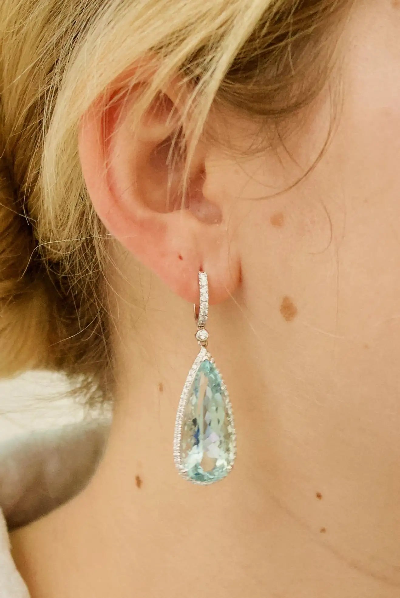 Aquamarine and Diamond Dangling Drop Earrings in 18k White Gold