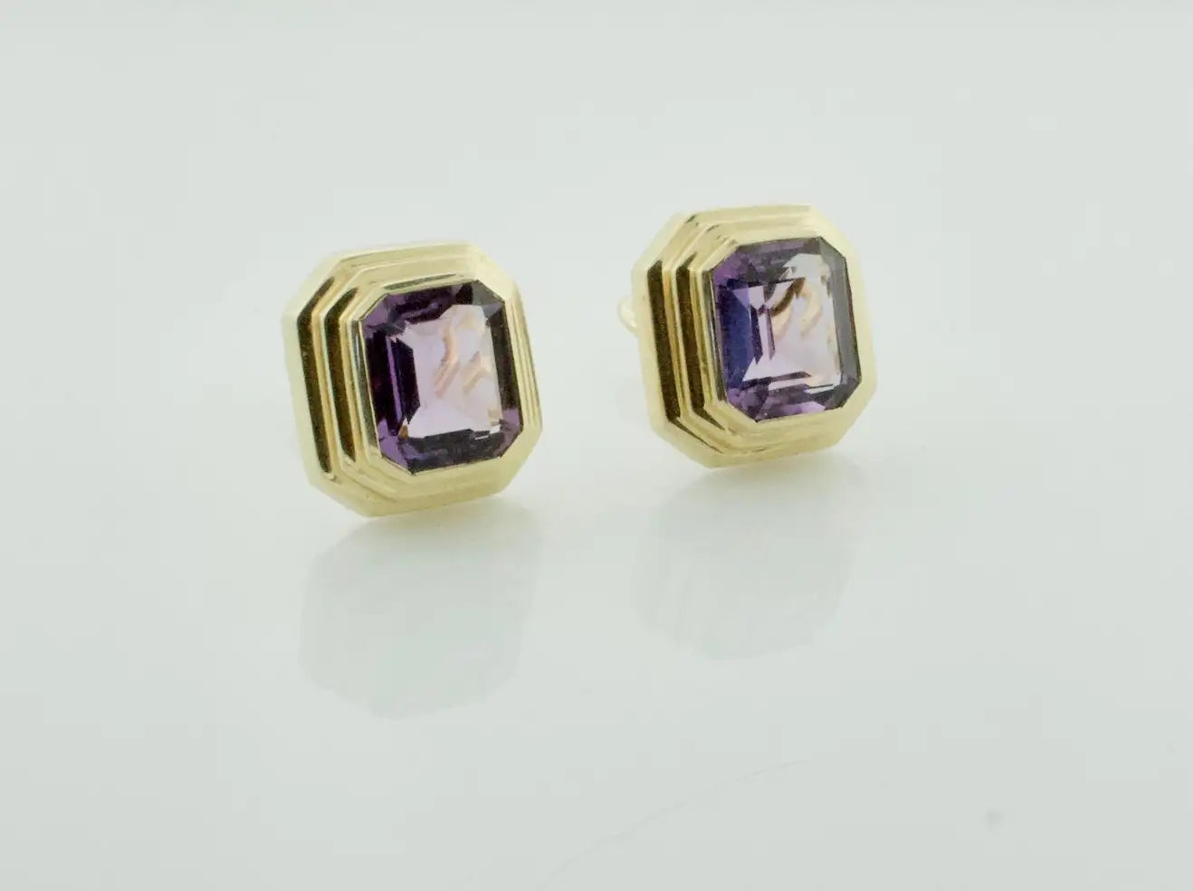 Emerald Cut Amethyst Earrings in 18k Yellow Gold