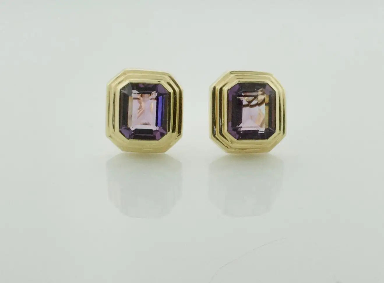 Emerald Cut Amethyst Earrings in 18k Yellow Gold