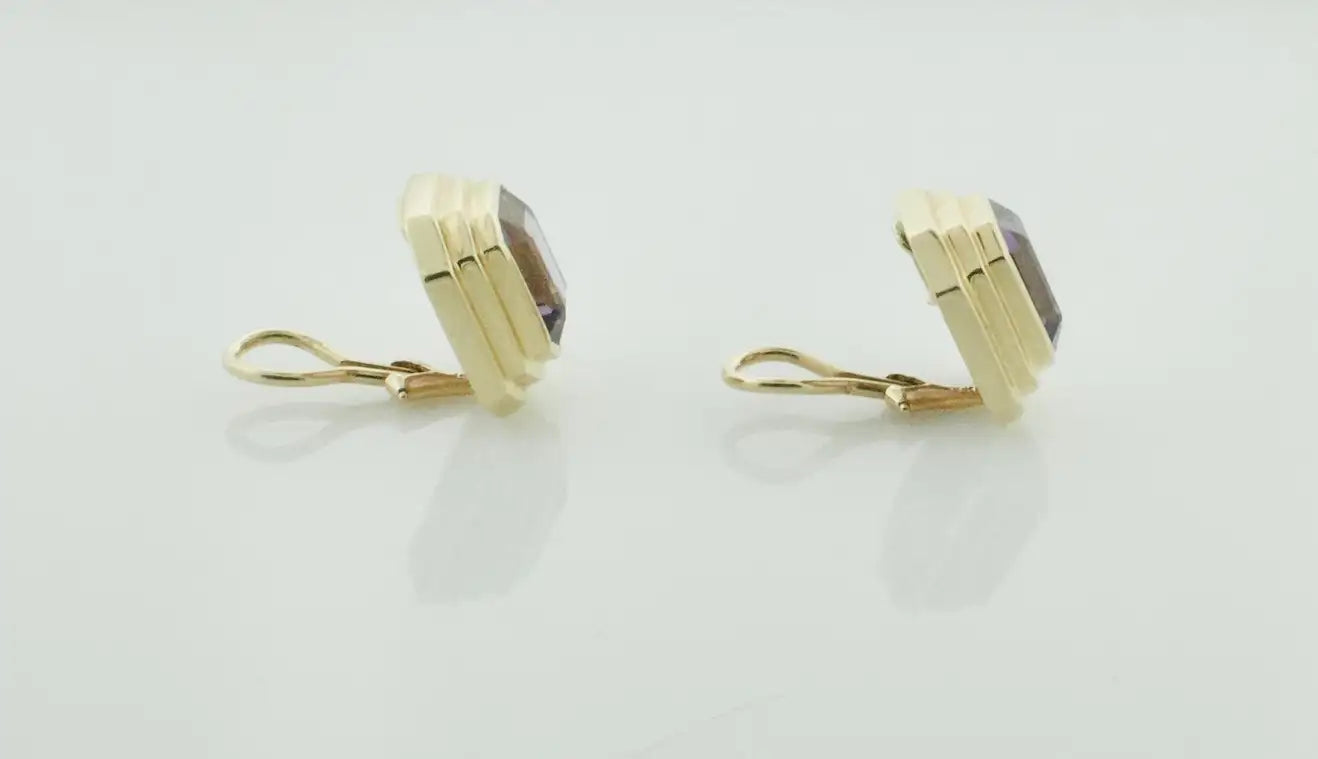Emerald Cut Amethyst Earrings in 18k Yellow Gold