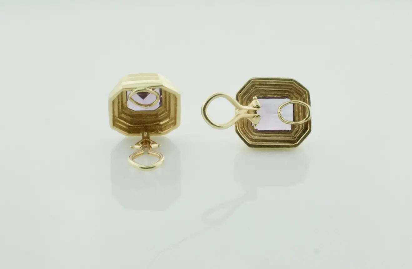 Emerald Cut Amethyst Earrings in 18k Yellow Gold