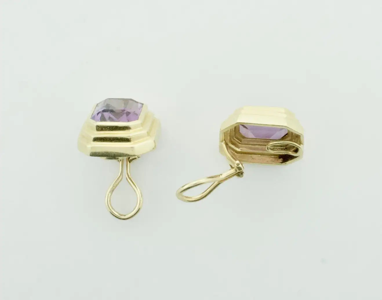 Emerald Cut Amethyst Earrings in 18k Yellow Gold