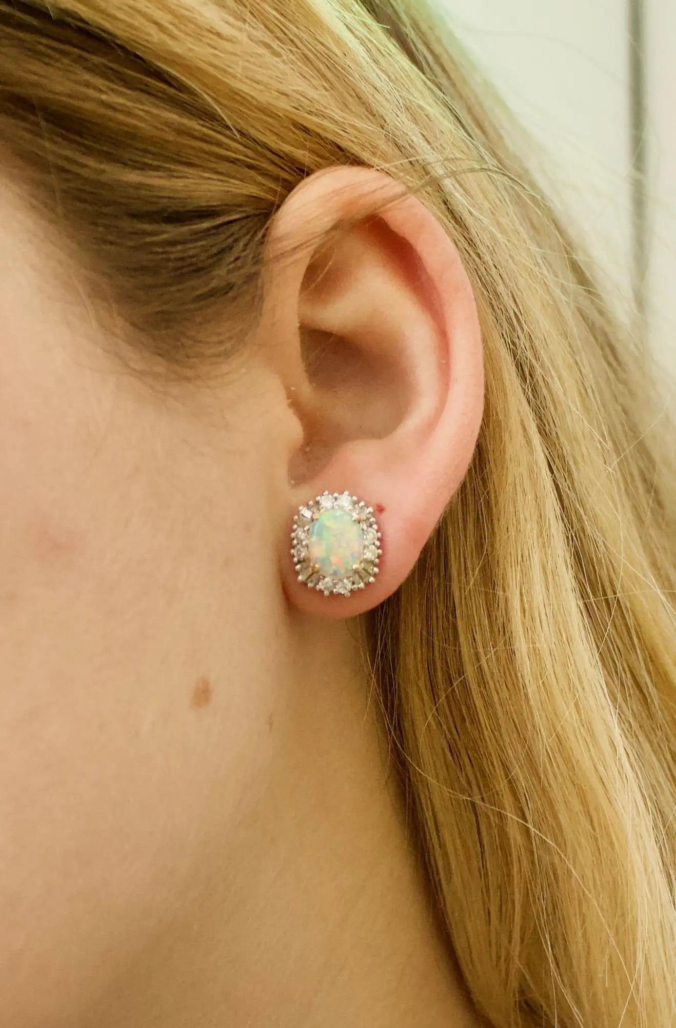 Opal and Diamond Earrings in Yellow Gold