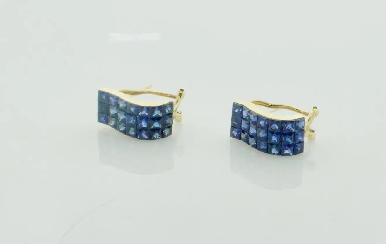 Invisibly Set Sapphire Earrings in 18k Yellow Gold