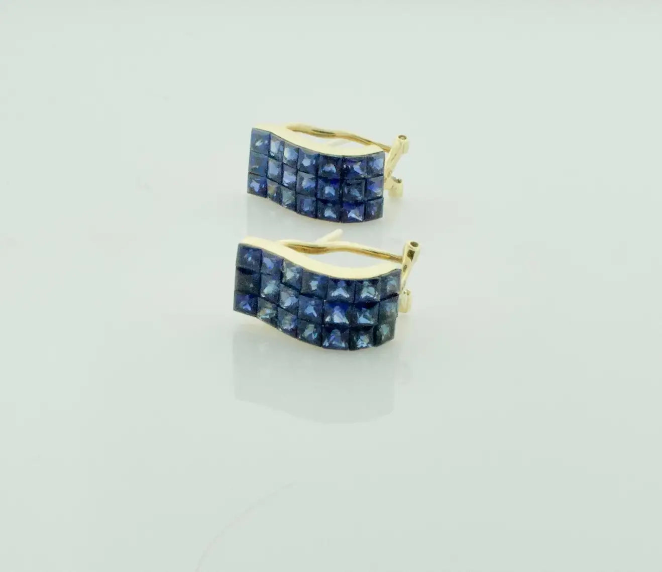 Invisibly Set Sapphire Earrings in 18k Yellow Gold