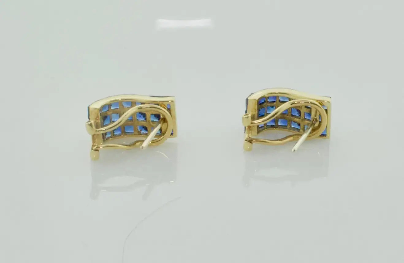 Invisibly Set Sapphire Earrings in 18k Yellow Gold